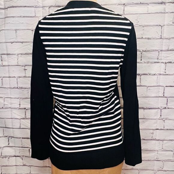 Banana Republic Womens Black Striped Back V-Neck Button Front Cardigan Large - Picture 2 of 4